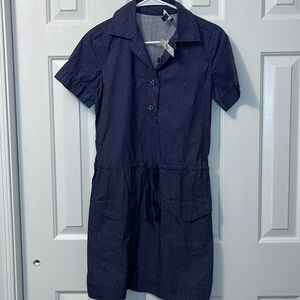 NWT Gap Dress Blue Geometric Pattern‎ Size XS Collar Pockets